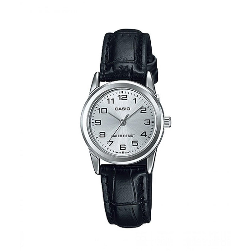 Casio Women's Silver Dial Black Leather Strap Watch -  LTP-V001L-7BUDF