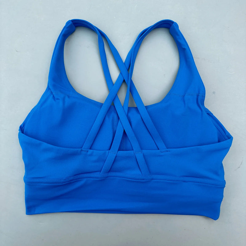 Solid Color Soft Cross Back Women Fitness Bra Tights Yoga Vest High Strength Shockproof Gym Sports Top Push Up With Chest Pad