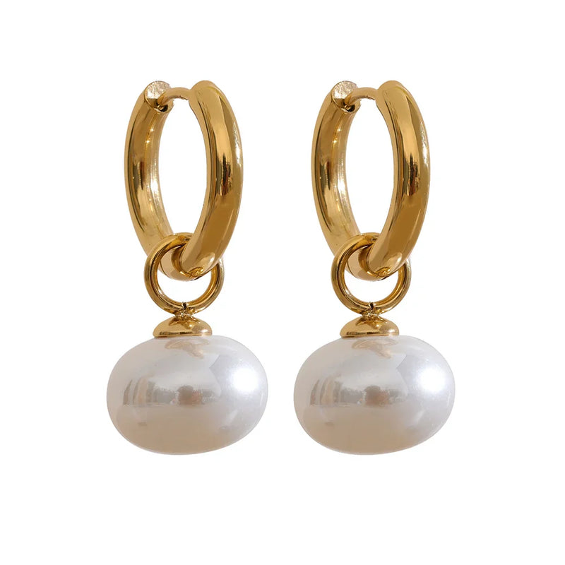 Yhpup High Quality Imitation Pearls Drop Stainless Steel Golden Korean Hoop Earrings Charms Fashion Jewelry Bijoux Femme Gift