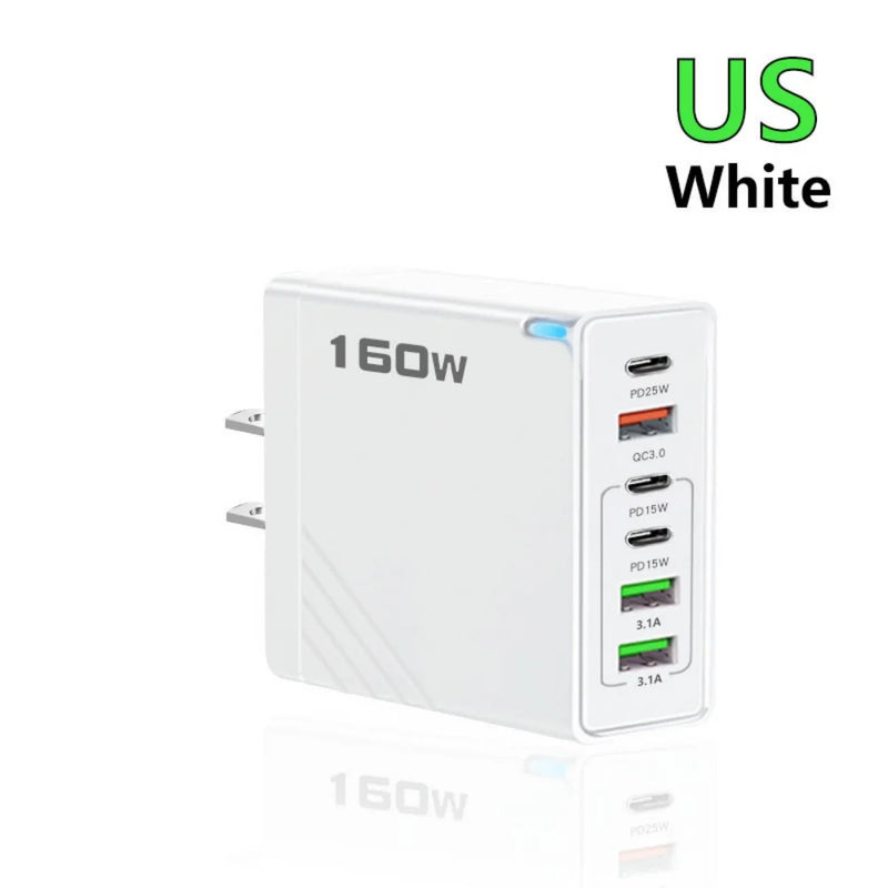 160W Multi Ports USB Type C Charger Fast Charging Phone Charger Adapter For iPhone Samsung Xiaomi EU/US/UK Plug USB Wall Charger