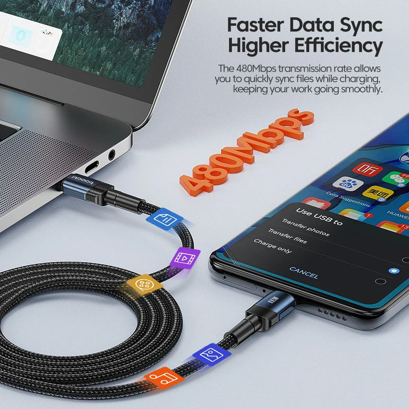 Toocki 60W/100W Type C to USB C Cable PD 3.0 Quick Charge Fast Charging Type C to Type C For Huawei Xiaomi Samsung Laptop