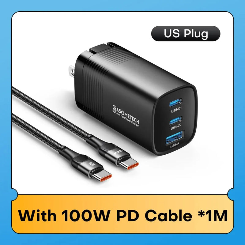 ASOMETECH GaN USB Type C Charger 65W 45W PPS PD QC4.0 Quick Charger For Macbook Laptop IPAD Tablet iPhone 16 Samsung S23 Ultra