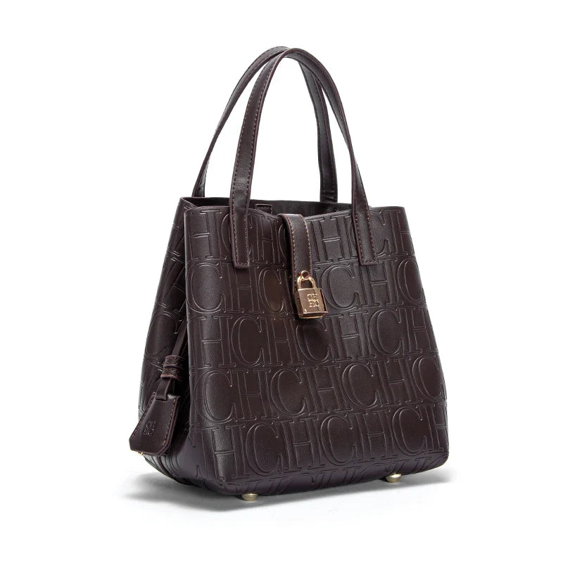 Classic Style Fashion Retro Craft New 2024 Women'S Handbag Letter Printed Metal Accessories Large Capacity Solid Color