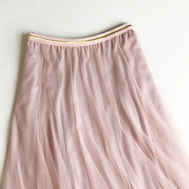 Summer Mesh Women Pleated Skirt Solid High Waist A Line Tulle Skirts Chic Long Maxi Tutu Skirt Holiday Beach Tulle Skirt