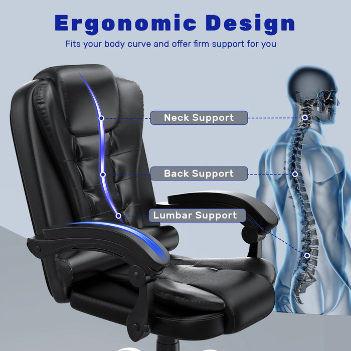 Ergonomic Office Chair Desk Chair with High Backrest and Height Adjustable PU Leather Swivel Chair Deck Chair for Office Home