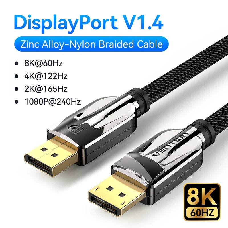 Vention DisplayPort 1.4 Cable 8K 60Hz 4K HDR 165Hz Display Port Audio Cable for Video PC Laptop TV Display Port 1.4 DP Cable 1.2