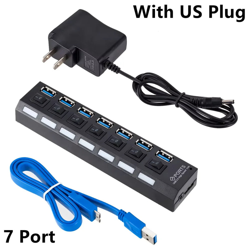 USB 3.0 Hub USB HUB Splitter Multi USB 3.0 Hub Multiple 4/7 Port Hub Splitter With Power Adapter Computer Accessories Hub For PC