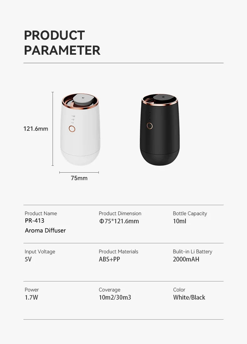 Mini Car Waterless Essential Oils Diffuser Car Fragrance Aromatherapy Diffuser Higher Atomizing Efficienc Home Air Freshener