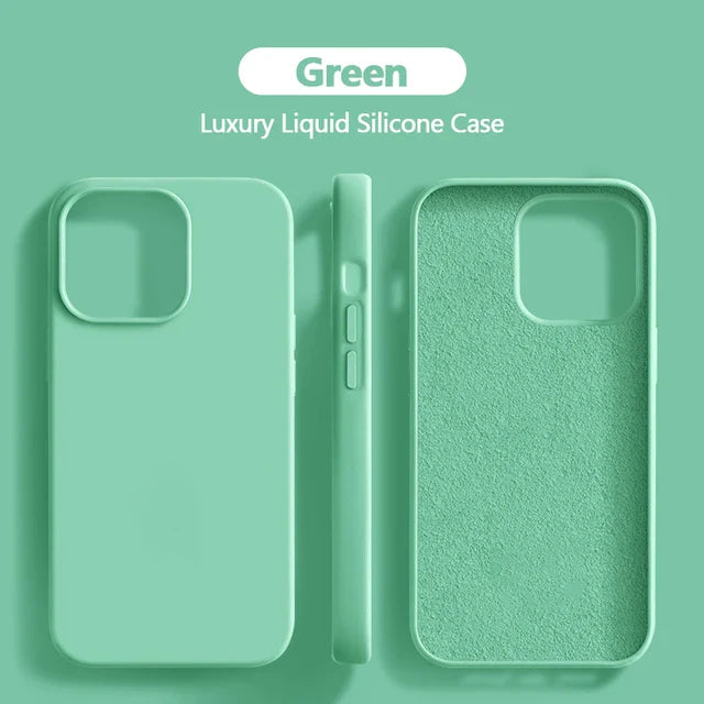 Original For iPhone 15 14 13 12 11 Pro Max Mini Case Liquid Silicone Soft Cover XR X XS 8 Plus Shockproof Protective Phone Cases