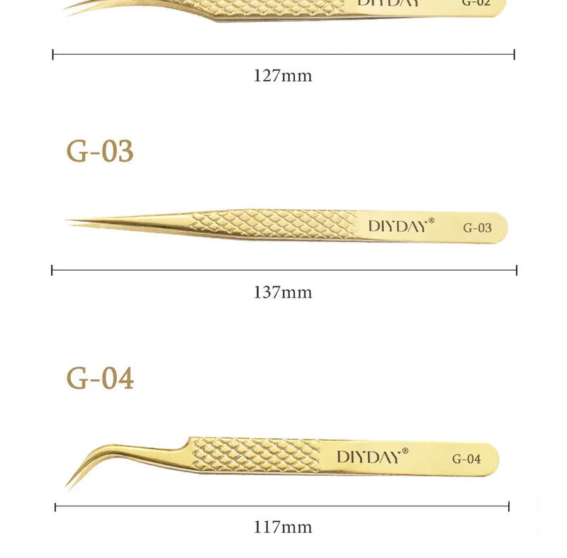 DIYDAY Anti-slip Eyelash Extension Tweezers Stainless Steel Fiber Tip Lashes Precision Tweezer for Makeup Tools