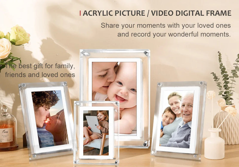 Acrylic Digital Photo Frame 5/7 Inch 1000mAh Vertical Display IPS Screen 2G Memory Battery Porta Retrato Digital