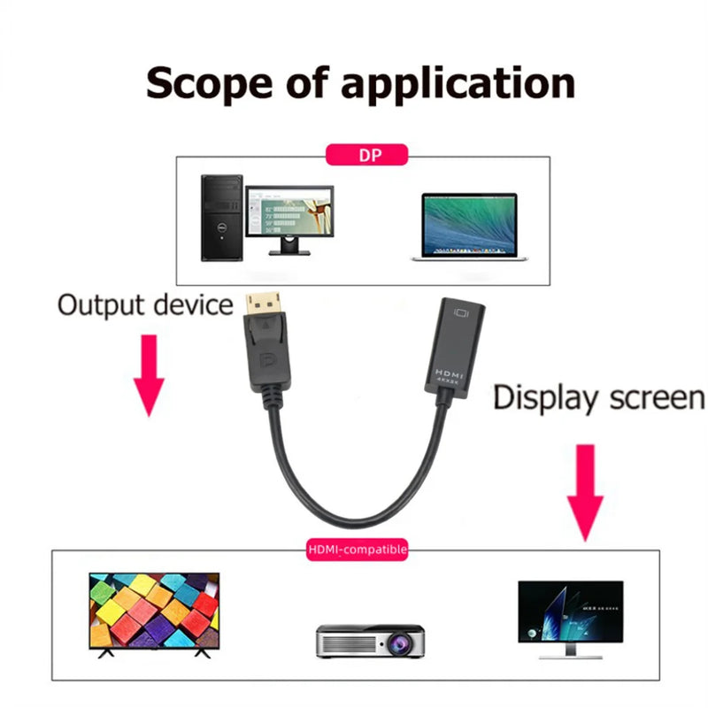 4K DP to HDMI-compatible Adapter Converter DisplayPort to HDMI Cable DP Male to HDMI Female HD TV Video Audio Adapter For PC TV