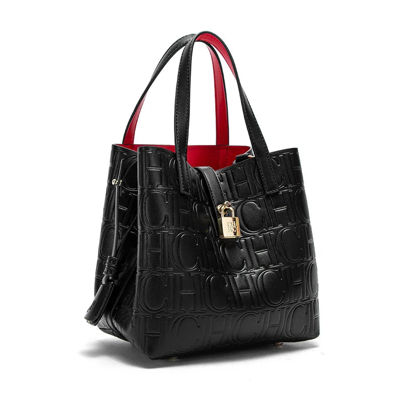 Classic Style Fashion Retro Craft New 2024 Women'S Handbag Letter Printed Metal Accessories Large Capacity Solid Color