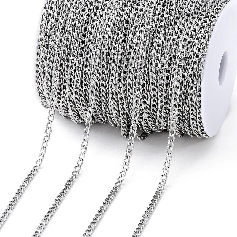 No Fade 2Meters Stainless Steel Chains Gold Color Lips Beads Beaded Chain for Jewelry Making DIY Necklace Bracelet Accessories