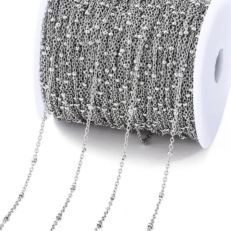 No Fade 2Meters Stainless Steel Chains Gold Color Lips Beads Beaded Chain for Jewelry Making DIY Necklace Bracelet Accessories