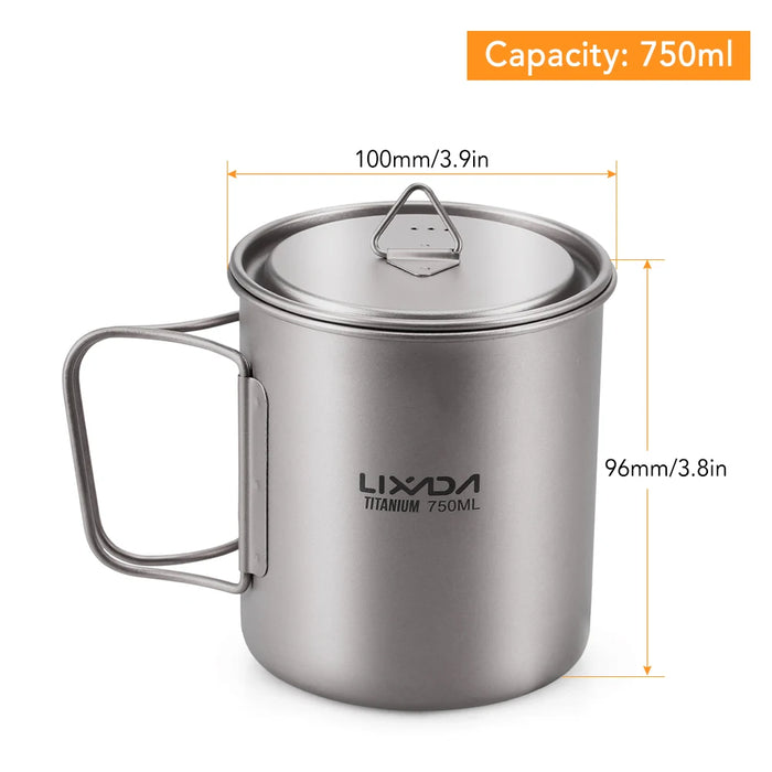 Ultralight Titanium Cup Outdoor Portable Camping Picnic Water Cup Mug with Foldable Handle 450ml/550ml/750ml