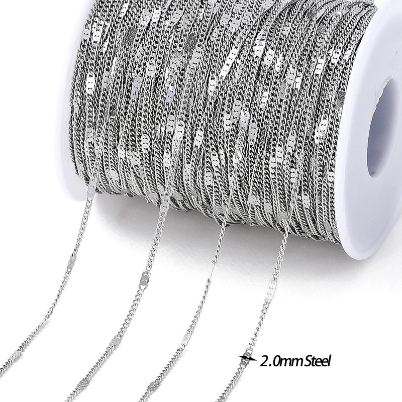 No Fade 2Meters Stainless Steel Chains Gold Color Lips Beads Beaded Chain for Jewelry Making DIY Necklace Bracelet Accessories