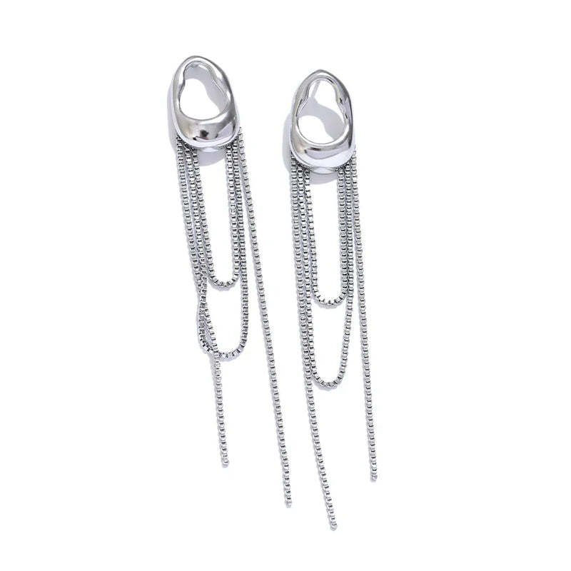 Yhpup 316L Stainless Steel Geometric Tassel Chain Drop Dangle Earrings for Women Temperament Popular Waterproof Jewelry Gift
