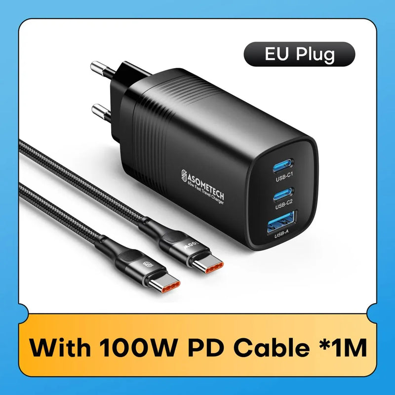 ASOMETECH GaN USB Type C Charger 65W 45W PPS PD QC4.0 Quick Charger For Macbook Laptop IPAD Tablet iPhone 16 Samsung S23 Ultra