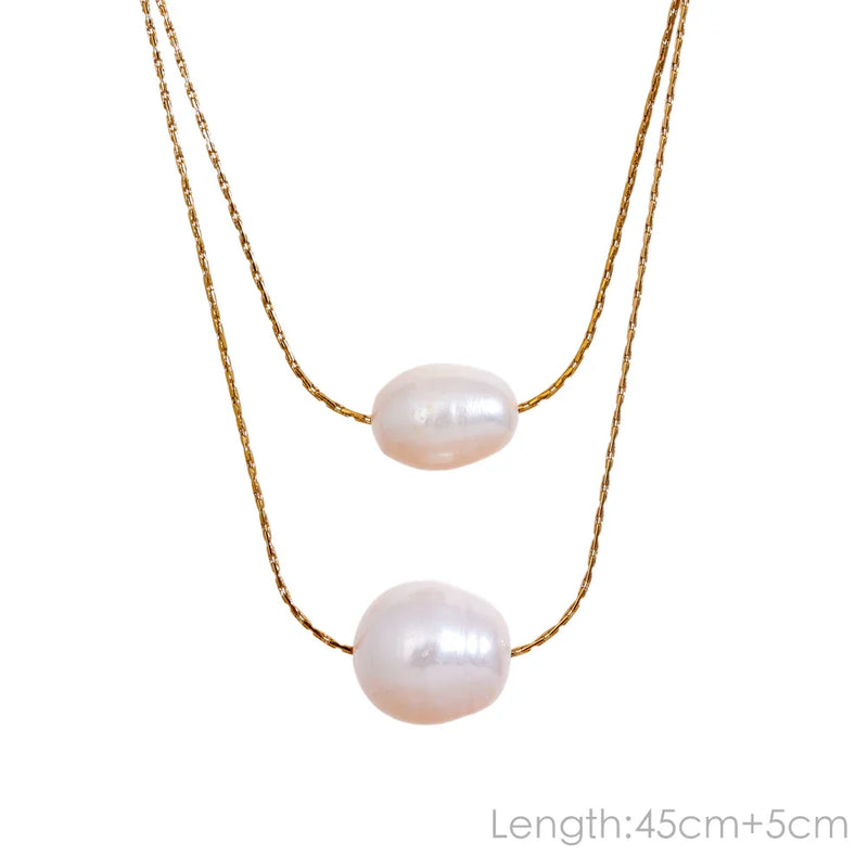 Yhpup Tarnish Free Natural Pearl Beads Chic Exquisite Necklace Thin Chain Stainless Steel Minimalist Charm Collar Jewelry Women