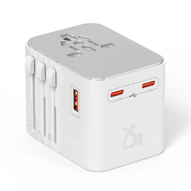 JINGMIN Universal Travel Adapter with 4 AC Outlets 1 USB Ports 2 Type-C PD 25W All-in-one Fast Power Charge On EU UK US AUS Plug