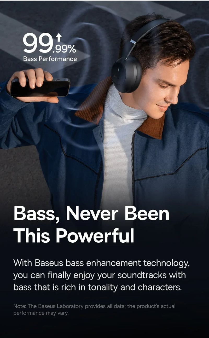 Baseus Bass 30 Max Wireless Headset Bluetooth 5.3 Over Headphones Bass-Enhancing 40mm Diaphragm Ultra Low Latency Earphones 50H