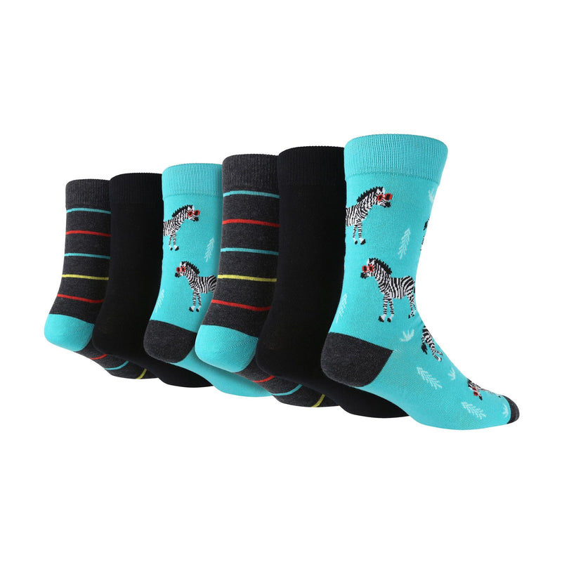 6 Pack Mens Novelty Jacquard Patterned Cotton Dress Socks
