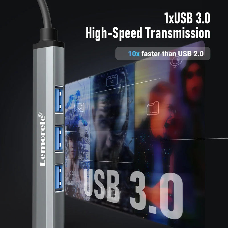 Lemorele 120cm 4Ports USB HUB OTG USB A 3.0 Adapter Multi Splitter Adapter Laptop Accessories For Xiaomi Lenovo Macbook Pro