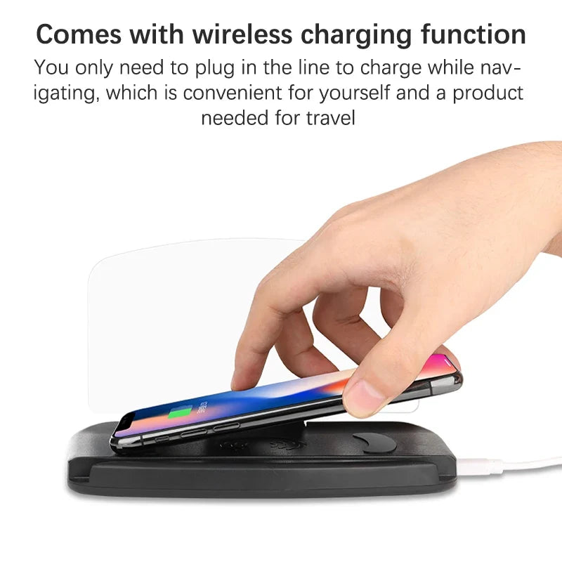 Mobile Phone Holder HUD Car Navigation Projector Head-up Display QI Wireless Charger Car Holder