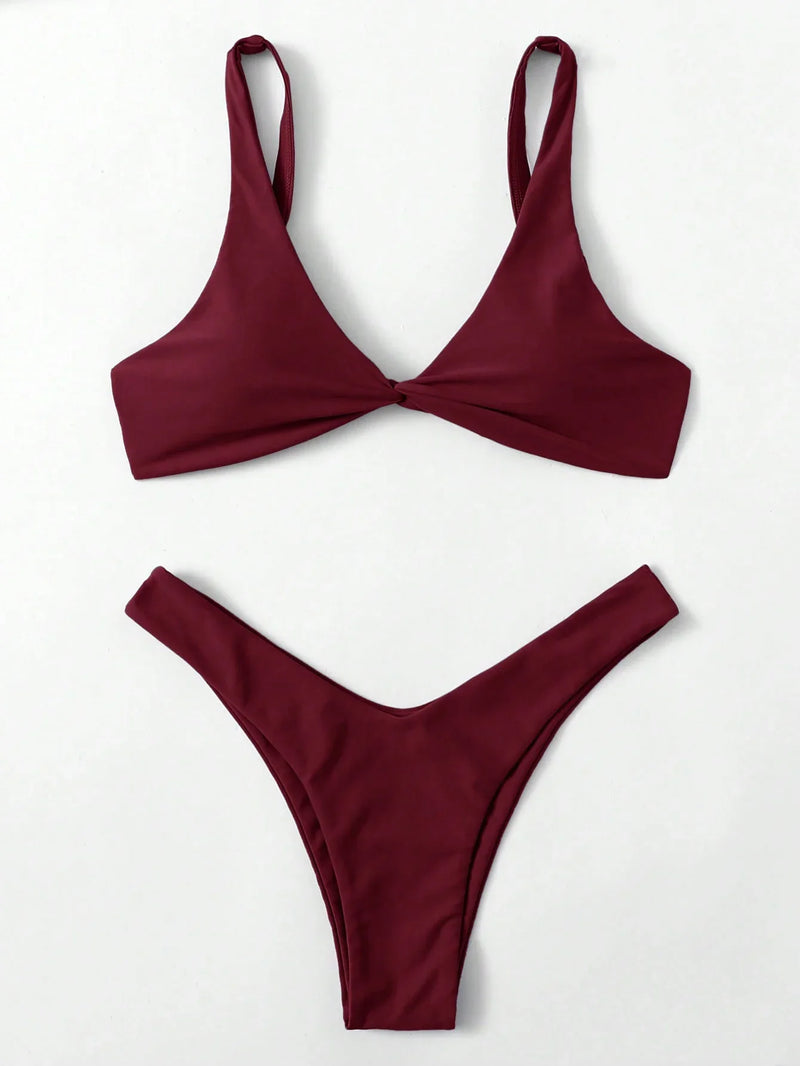 ZTVitality Solid Tie Sexy Bikini 2021 Hot Sale Padded Bra High Leg Bandage Push Up Bikini Set Brazilian Swimsuit Women Swimwear