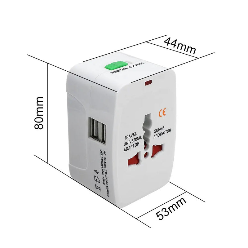 Protable AU US UK EU Converter All in One International Plug Adapter 2 USB Type C Ports World Travel AC Power Charger Adapter