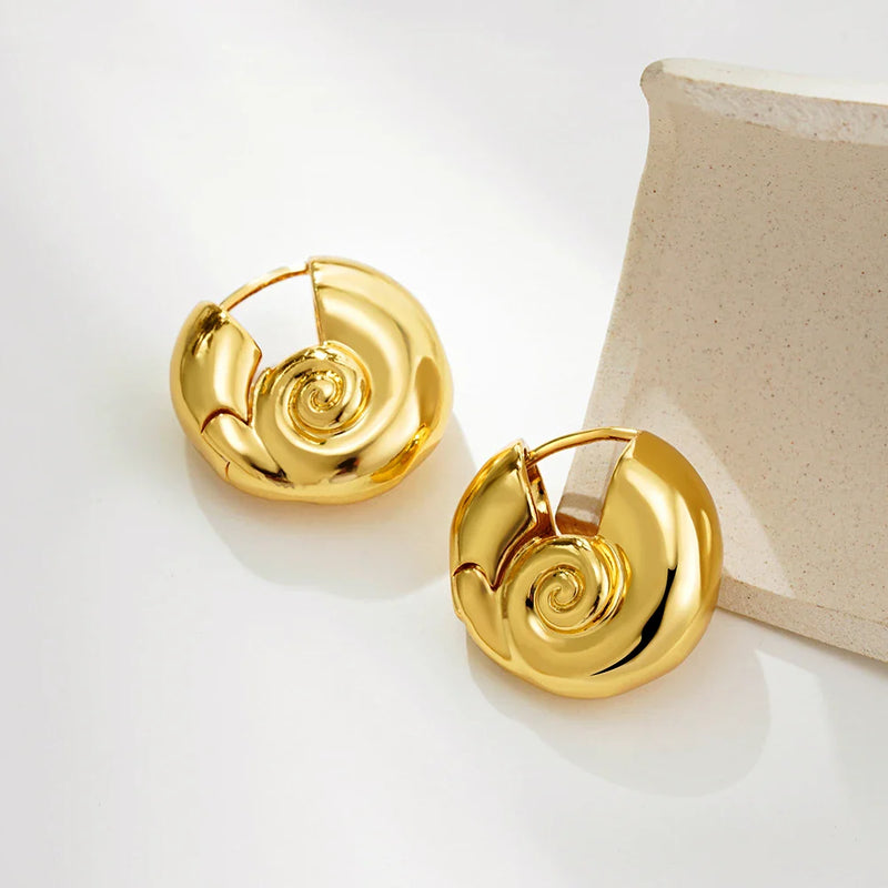 Vintage Stainless Steel Gold Plated Texture Snail Conch Shell Earrings for Women CZ Zircon Starfish Earring Beach Jewelry Gifts