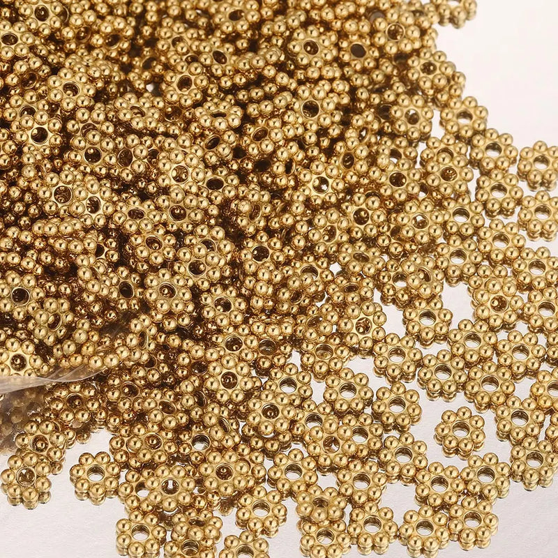 50pcs Stainless Steel Daisy Snowflake Flower Spacer Beads Gold Plated Loose Bead Cap for DIY Needlework Jewelry Making Bracelet