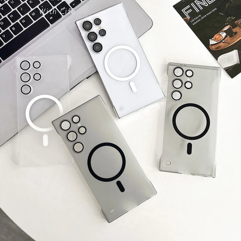 Ultra Slim For Magsafe Clear Frameless Phone Case For Samsung S24 Plus S22 S23 Ultra Magnetic Wireless Charging Borderless Cover