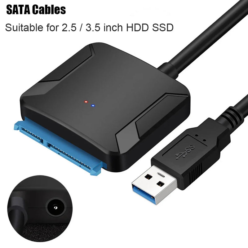 USB 3.0 to SATA Cable SATA III Hard Drive Adapter Converter for 2.5" 3.5" SSD HDD Hard Drive Disk with 12V/2A Power Adapter