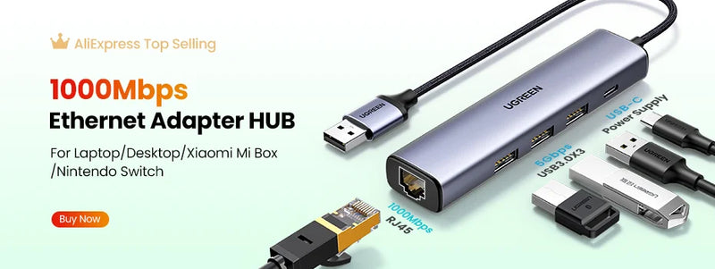 UGREEN RJ45 Splitter 1 to 2 Ethernet Adapter Internet Network Cable Extender RJ45 Connector Coupler for PC Laptop TV Box Router