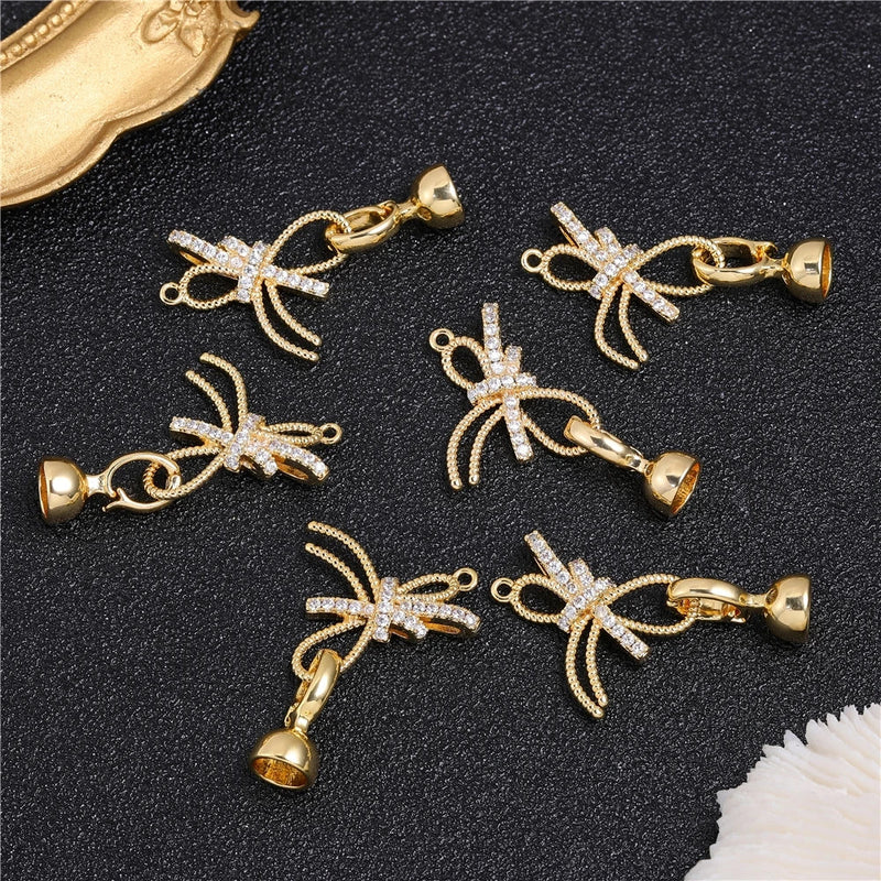 Juya Handmade 18K Gold Silver Plated Fastener Bail Connector Clasps Accessories For Needlework Pearls Beads Jewelry Making