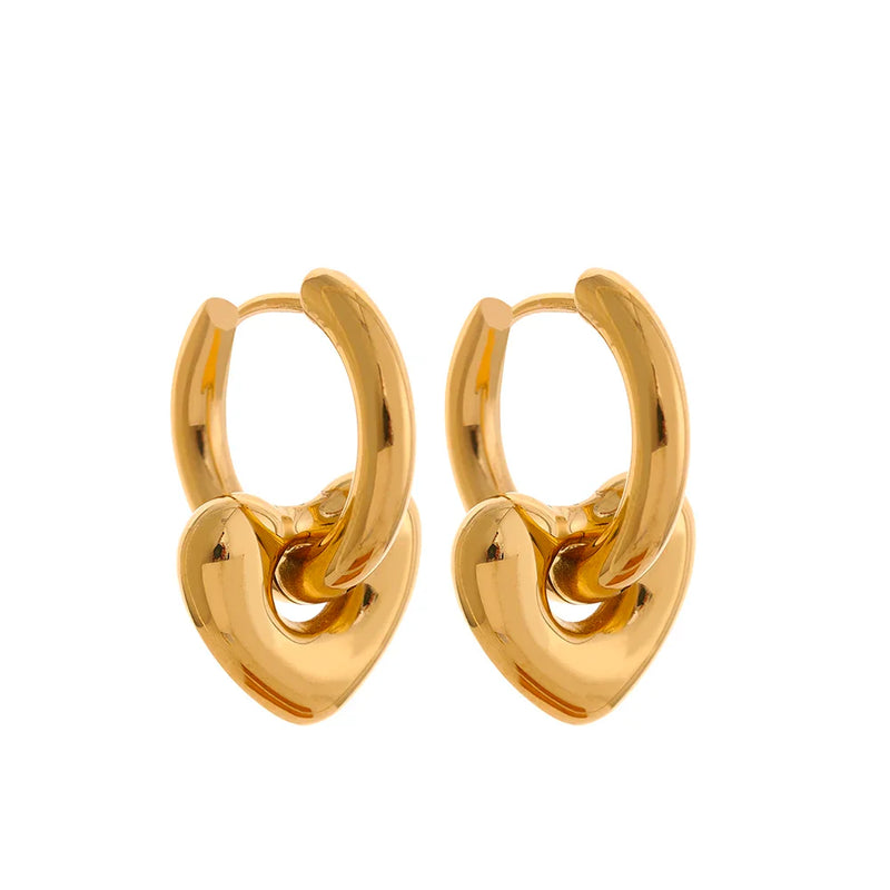 Yhpup Star Moon Heart Pendant Drop Hoop Huggie Earrings 18k Gold Plated Trendy Waterproof Stainless Steel Fashion Charm Jewelry
