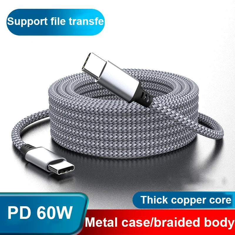60W Type C To Type C 1M 2M 3M 5M 8M Cable PD Fast Charger Data Cable For IPhone 15 Macbook Xiaomi Samsung Camera Extension Cable