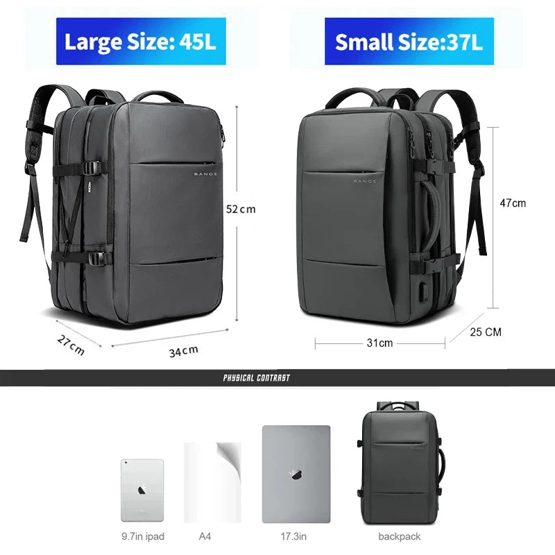 BANGE Aesthetic Men Business Backpack School Expandable USB Bag, Large Capacity 17.3 Laptop Waterproof Fashion Travel Backpack