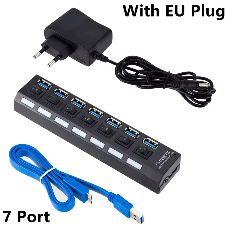 USB 3.0 Hub USB HUB Splitter Multi USB 3.0 Hub Multiple 4/7 Port Hub Splitter With Power Adapter Computer Accessories Hub For PC