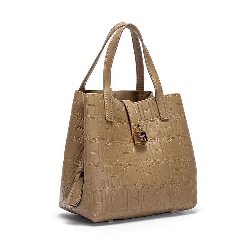 Classic Style Fashion Retro Craft New 2024 Women'S Handbag Letter Printed Metal Accessories Large Capacity Solid Color