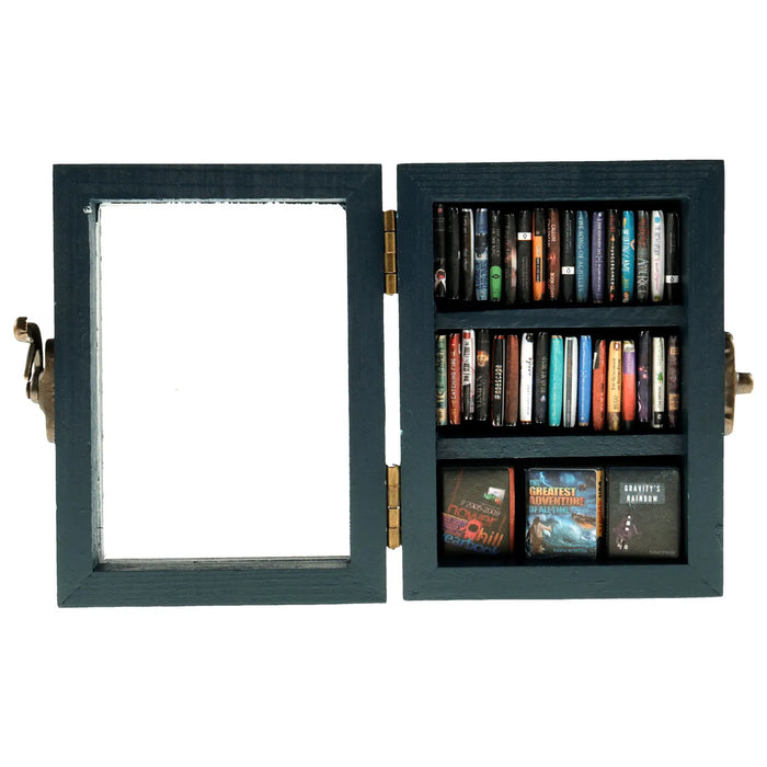 New Mini Anxiety Bookshelf Wood Shake Bookshelf Shake Away Your Anxiety Miniature Book Library with 60Pcs Miniature Books