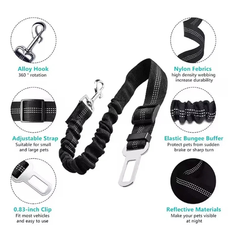 Dog Car Safety Belt Dog Safety Belt with Damping Belt and Reflective Line Adjustable Length Suitable Any Dog