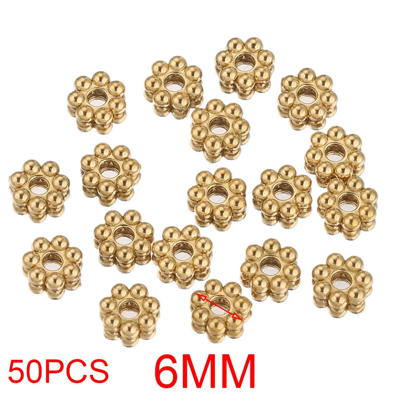 50pcs Stainless Steel Daisy Snowflake Flower Spacer Beads Gold Plated Loose Bead Cap for DIY Needlework Jewelry Making Bracelet