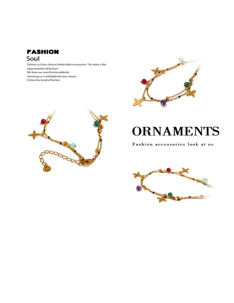 Yhpup Colorful Natural Stone Bead Flower Chain Stainless Steel Beach Anklet for Women Exquisite Summer Jewelry Bijoux Femme