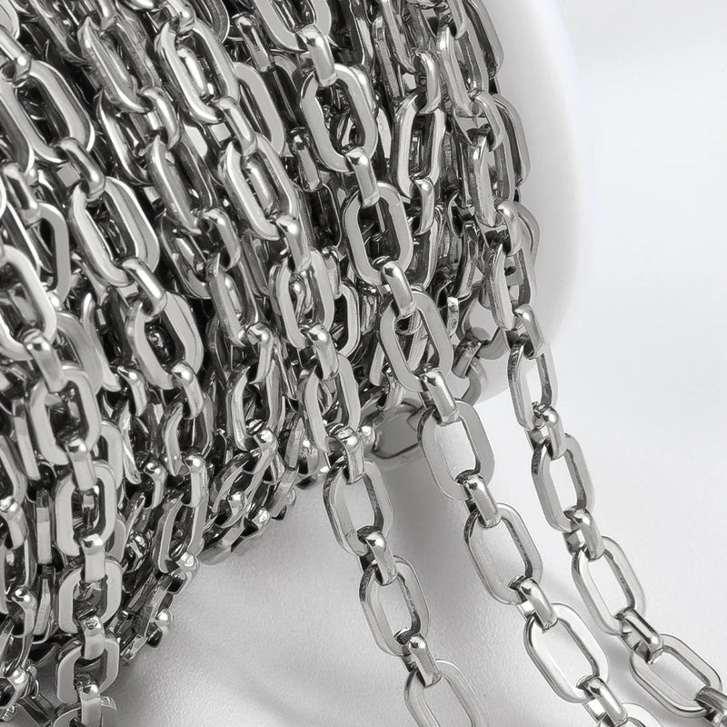 1M NO FADE Stainless Steel Square Link Chain for DIY Necklace Bracelet 6.5mm Rolo Cable Link Chains Jewelry Making Supplies Bulk