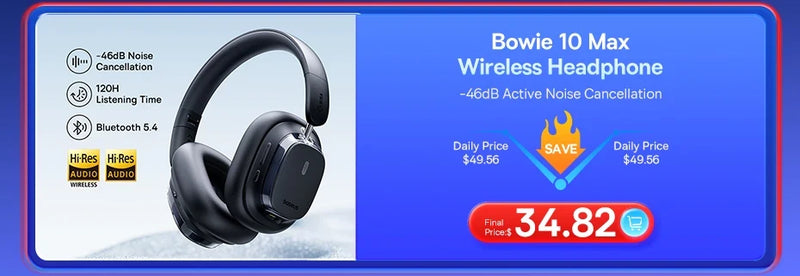 Baseus Bass 30 Max Wireless Headset Bluetooth 5.3 Over Headphones Bass-Enhancing 40mm Diaphragm Ultra Low Latency Earphones 50H