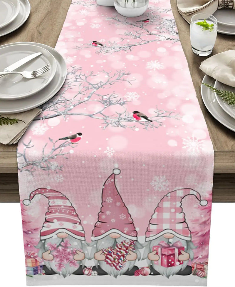 Christmas Gnome Snowflake Branch Bird Linen Table Runner Dresser Scarves Winter Xmas Kitchen Table Runner Christmas Decorations