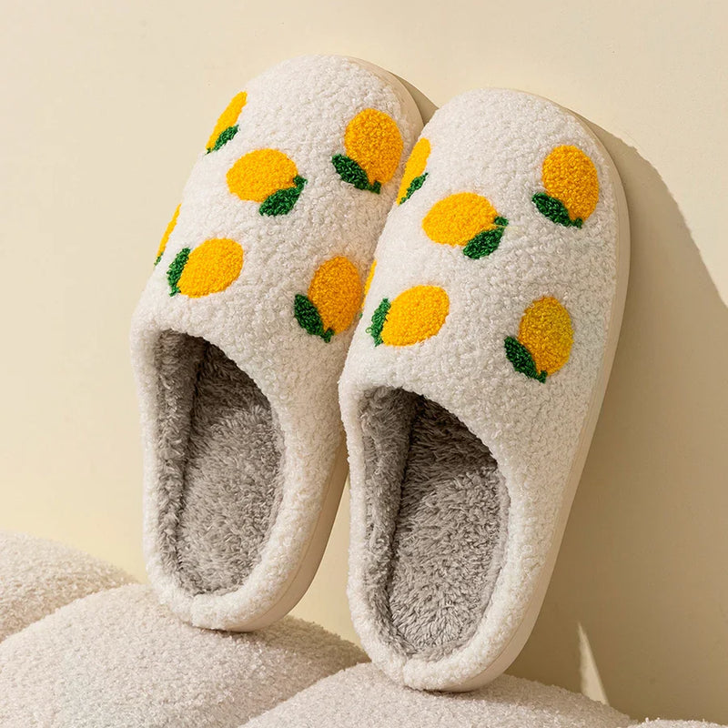 Cute Avocado Women Slippers Winter Warm Indoor Fruit Cartoon Funny Soft Non-slip Slipper Cherry Strawberry Comfy Cotton Shoes